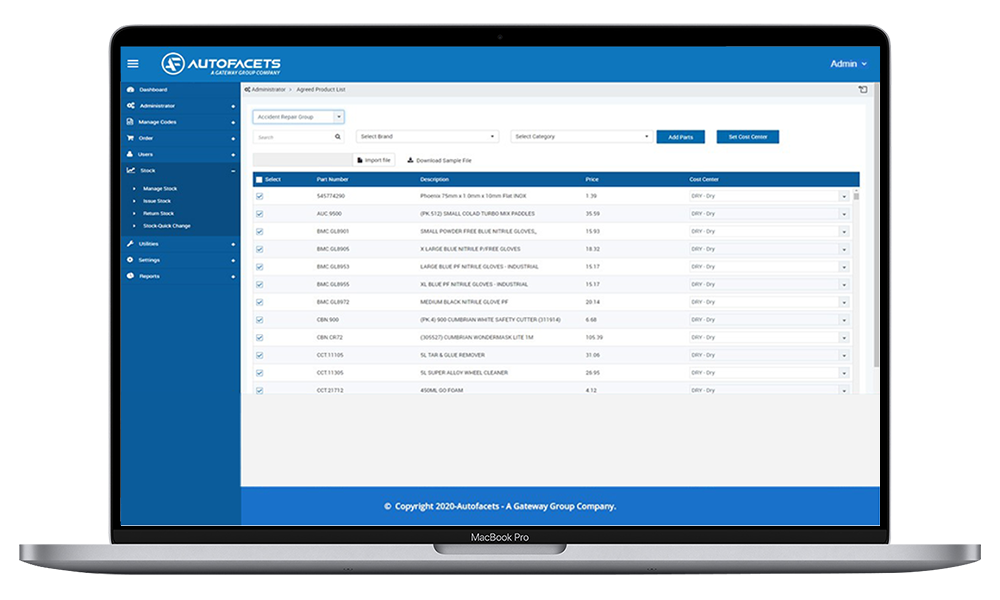 Stock management Screen 1